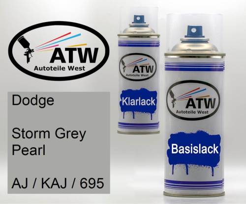Dodge, Storm Grey Pearl, AJ / KAJ / 695: 400ml Sprühdose + 400ml Klarlack - Set, von ATW Autoteile West.